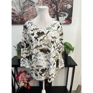 Rebecca Malone Women’s Top blouse Size L Long Sleeve Pullover Geometric Stretch